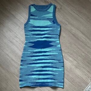 Blue Patterned Sleeveless Dress